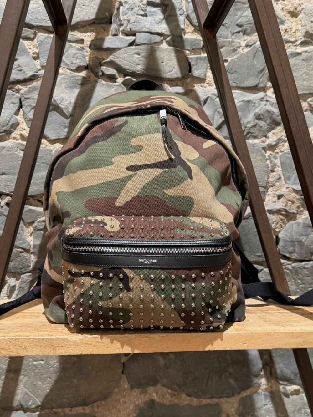 Saint Laurent Camo Canvas Studded Hunter Backpack